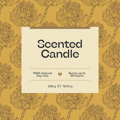 Hand drawn line art botanical vector packaging label design template. Scented label box design template.