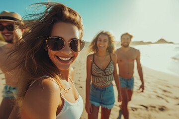 Fototapeta premium Friends having a good time at the beach in summer time