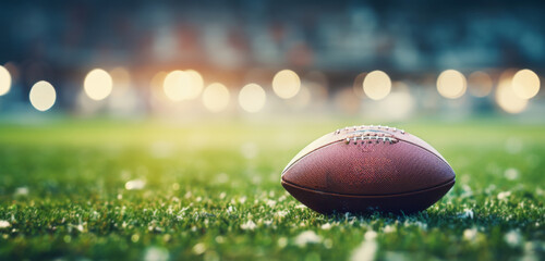 American football Ball green field in American football stadium