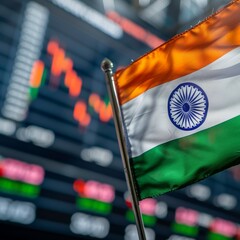indian flag with stock market background