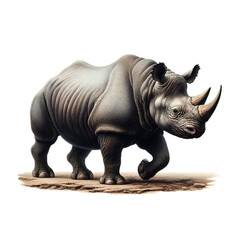Fototapeta premium Vintage Lithography of Black Rhinoceros or Hook-lipped Rhinoceros