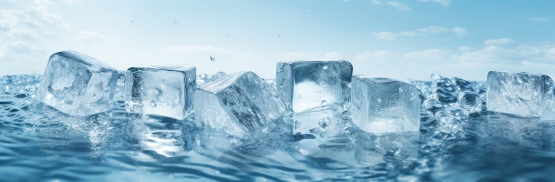 A bluish background adorned with ice cubes, depicting the essence of frozen water.