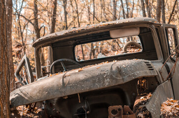 old broken army truck in the Chernobyl