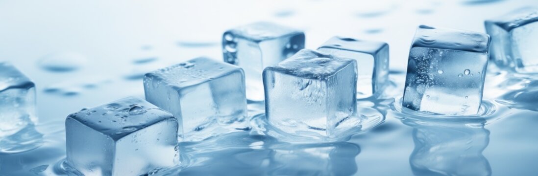 A bluish background adorned with ice cubes, depicting the essence of frozen water.