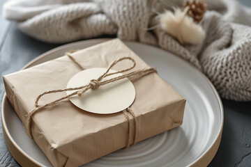 gift package with a round postcard mockup
