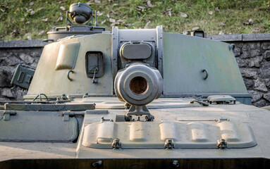 military army equipment armored tank on a city street in Ukraine