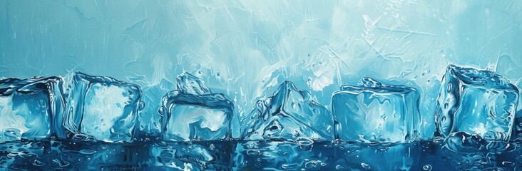 The cool allure of ice cubes against a bluish backdrop, evoking a sense of frozen tranquility.