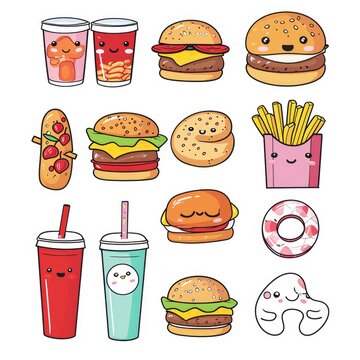 Set of food various style cartoon