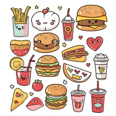Set of food various style cartoon
