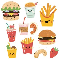 Set of food various style cartoon