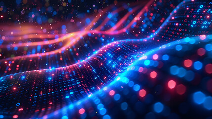 Obraz premium Technological flow landscape background. Technical connections on a digital field.