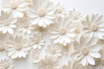 Paper cut flowers and leaves, Fresh spring nature background. Floral banner, poster, flyer template with copy space.