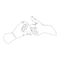 Hands showing heart and thumbs up.Concept for wall art, logo, card, banner. Love, relationship, Valentines day concept.Vector illustration isolated on white background.