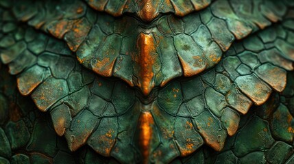 Abstract green background. Convex scales. Scales made of dragon or snake skin, crocodile, anaconda - obrazy, fototapety, plakaty