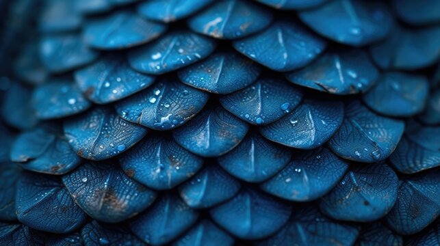 Abstract dark blue background. Convex scales. Scales made of dragon or snake skin, crocodile, anaconda