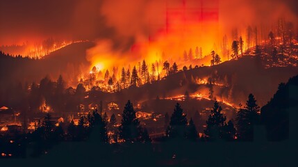 Fototapeta na wymiar Climate Change Crisis, Wildfire Engulfs Town in Devastating Flames