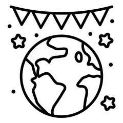 Earth day celebration icon with pennant and confetti
