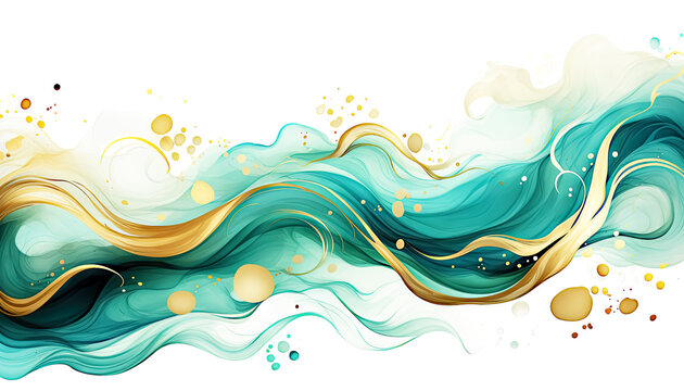 Abstract Alcohol Ink Teal and Gold Splash Background