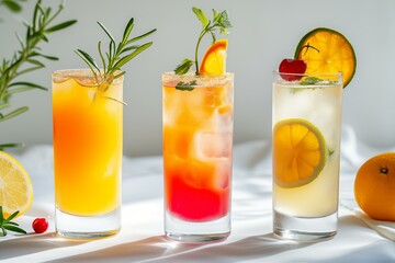 Fototapeta premium three modern fresh non alcoholic mocktails, minimalist