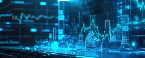 Naklejka premium Abstract digital process in a laboratory with many screen display diagnosis. AI generated image