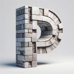 P letter shape created from concrete and briks. AI generated illustration