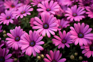 Fototapeta premium A grouping of purple flowers in full bloom, showcasing their vibrant colors and delicate petals.