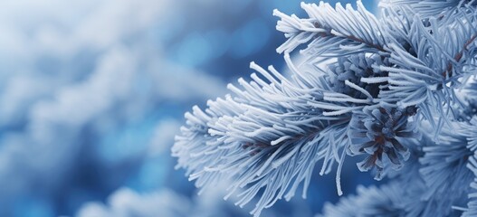 A detailed macro shot revealing the intricate frost on a branch within the winter forest.