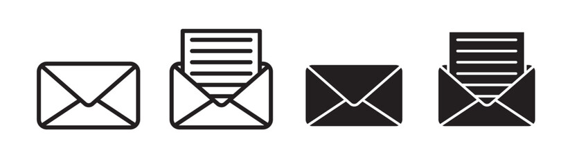 Email address  icon set. open and close newsletter envelope vector symbol. post message letter sign. mailbox or inbox Ui button. 