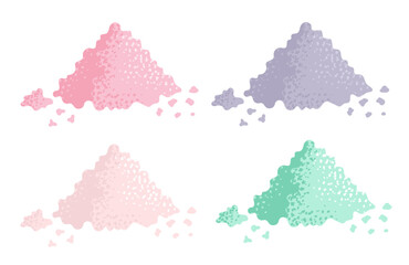 A set of heaps of sea salt in different colors. Spa care, health care, bath with salt. Vector illustration in cartoon style isolated on white background