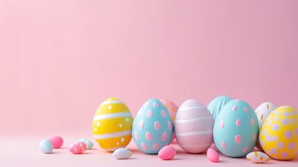 Fototapeta na wymiar vibrant Easter eggs against a soft pastel backdrop.