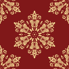 Classic seamless pattern. Damask orient red and golden ornament. Classic vintage background. Orient pattern for fabric, wallpapers and packaging