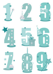А set of vector numbers from 1 to 9 for decorating a children's party 
