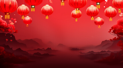 Fototapeta premium Chinese New Year background, Lunar New Year greeting card template with copy space