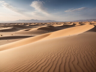 Fototapeta na wymiar Sands of Serenity: Tranquil Desert Landscape, Awe-Inspiring Dunes and Endless Horizons, A Journey into Nature's Timeless Beauty, Generative AI.