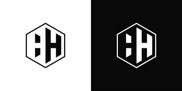 Double H initials vector logo design, negative space in hexagon shape.