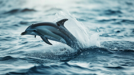 Obraz premium Dolphins gracefully jump on the surface of the ocean.