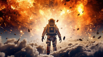 Fototapeta na wymiar An astronaut in an explosion, elevating the futuristic action movie concept