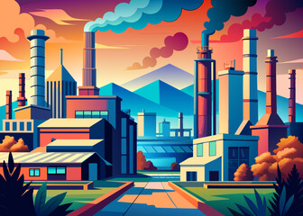 Obraz premium Industrial factory vector graphic industry production 