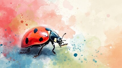 Cute ladybug watercolour background. Wallpaper, for banner