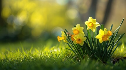 Springtime Blooms: Daffodils scattered in the grass paint a vibrant yellow picture
