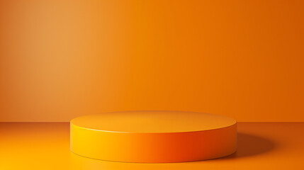 Bright orange colour minimal concept cylinder pedestal or podium for product showcase display on empty background.