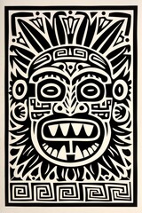 Generative AI, Painted aztec ornament ink linocut style, vintage stamp poster design	
