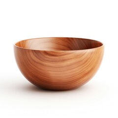 Empty wooden bowl isolated on white background with shadow.