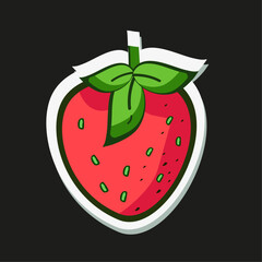 red strawberry sticker vector