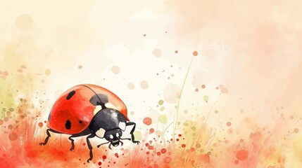Cute ladybug watercolour background. Wallpaper, for banner