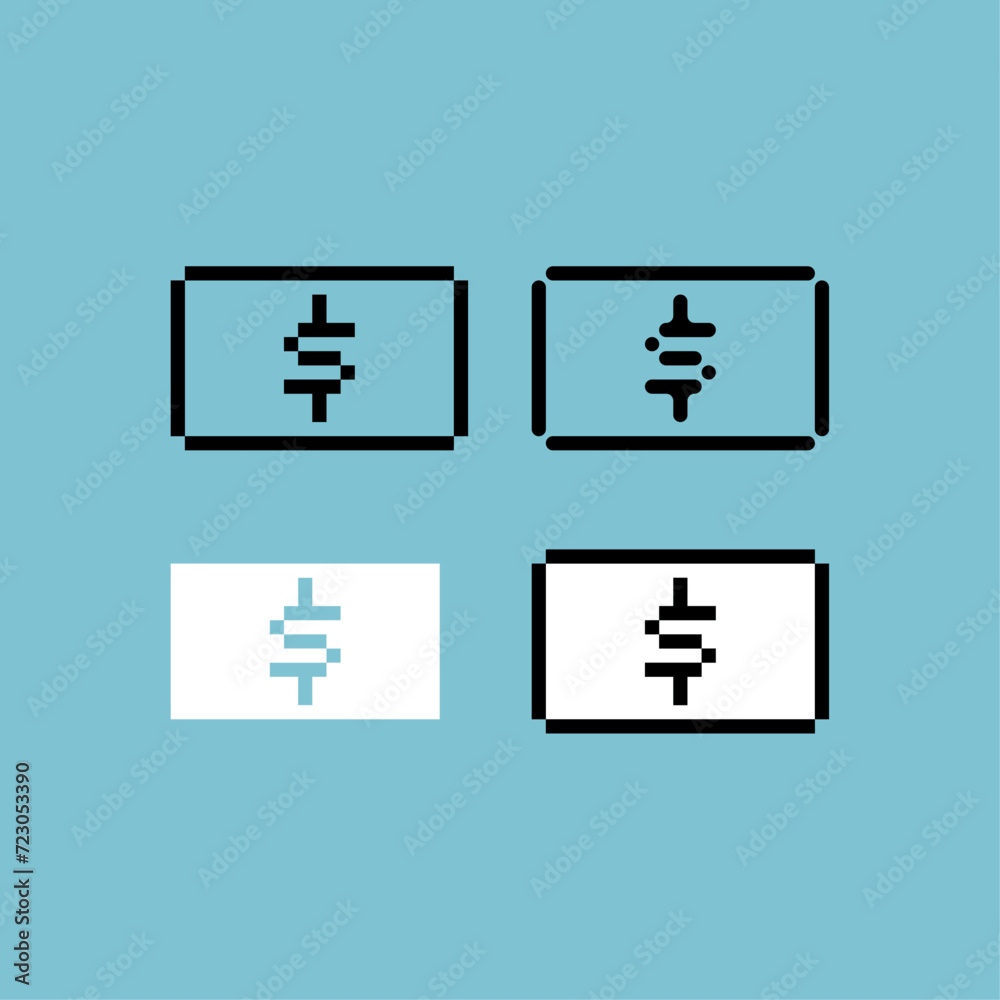 Poster pixel art outline sets icon of money paper variation color money paper icon on pixelated style. 8bit
