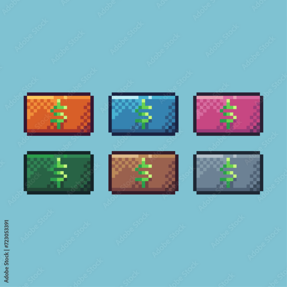 Poster pixel art sets icon of money paper variation color. money paper icon on pixelated style. 8bits perfe