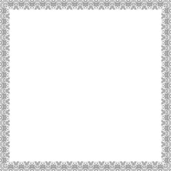 Classic vintage square frame with arabesques and orient elements. Abstract gray and white ornament with place for text. Vintage pattern