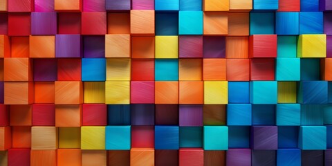 Colorful wooden blocks aligned. Wide format