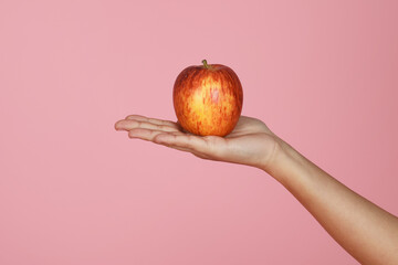 Closeup of hand holding fresh organic apple